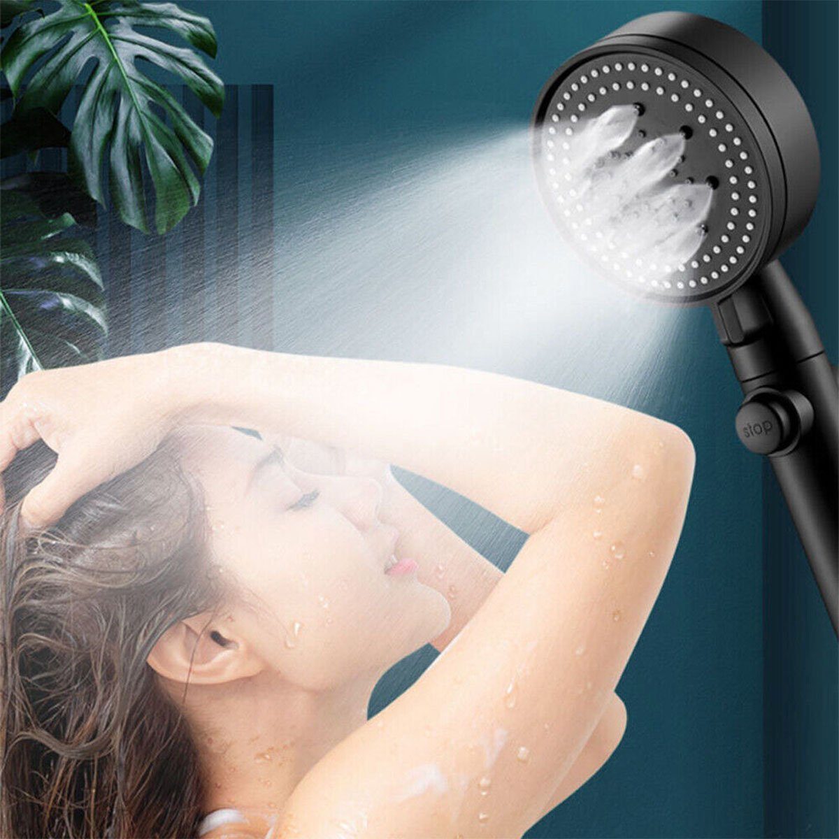 oyajia Handbrause Hochdruck Duschkopf Handbrause Sparduschkopf 5 Strahl Einstellungen, Handbrause Mit Wasserstopp-Taste, Mit Brauseschlauch 1.5m