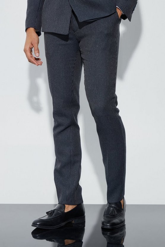 Strukturierte Skinny Hose mit Bundfalten