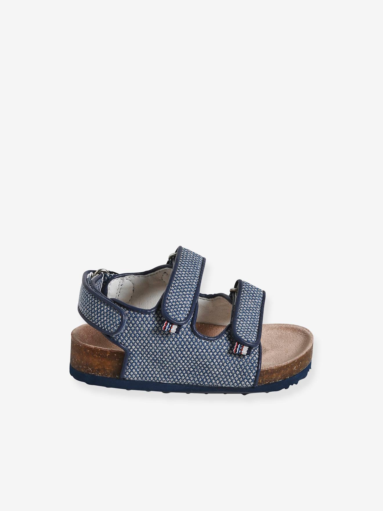Vertbaudet Baby Klett-Sandalen mit Muster - blau bedruckt