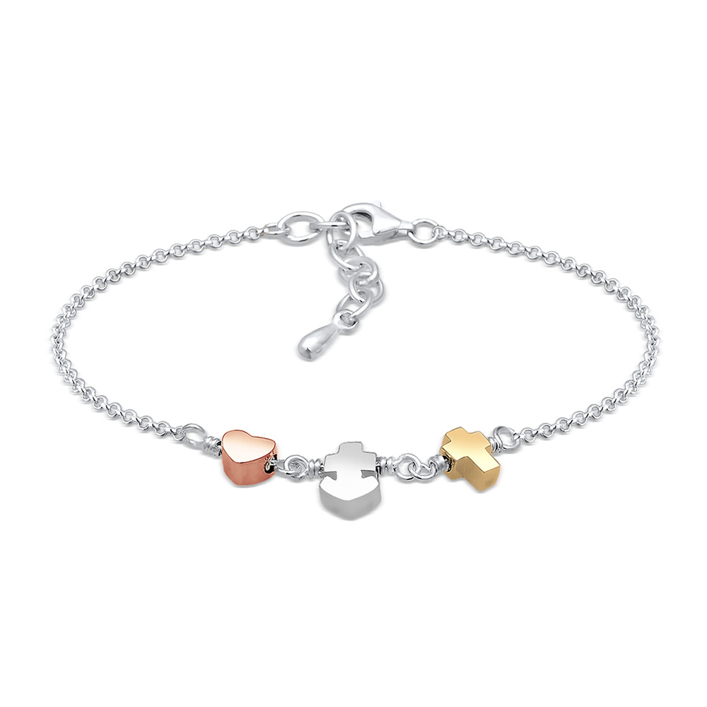 Elli Elli Bracelet Herz Anker Kreuz Tri-Color Symbol Trio 925 Silber Bracelet