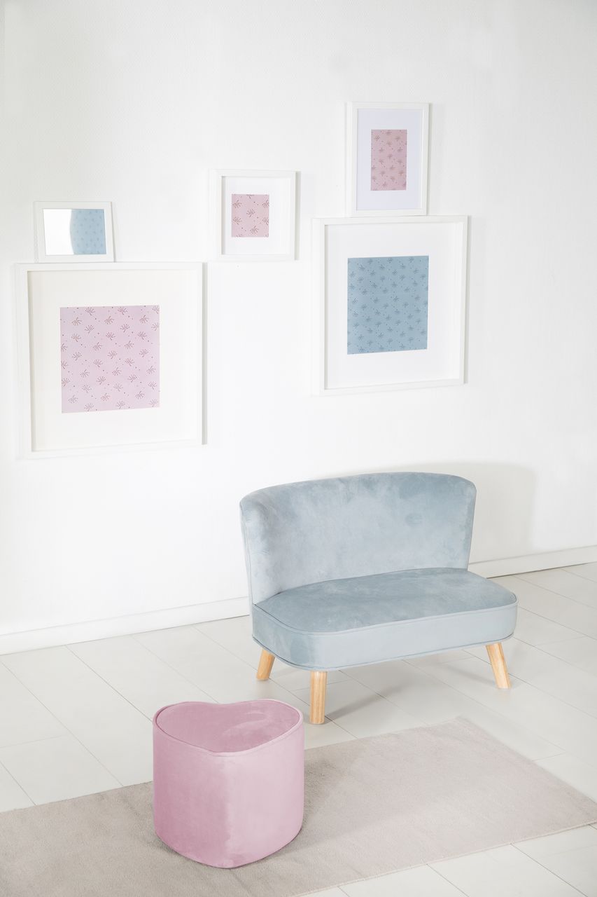 Roba Kinderhocker in Herzform „Lil Sofa“, bequemer Hocker mit Samtstoff in Mauve bezogen, Pouf