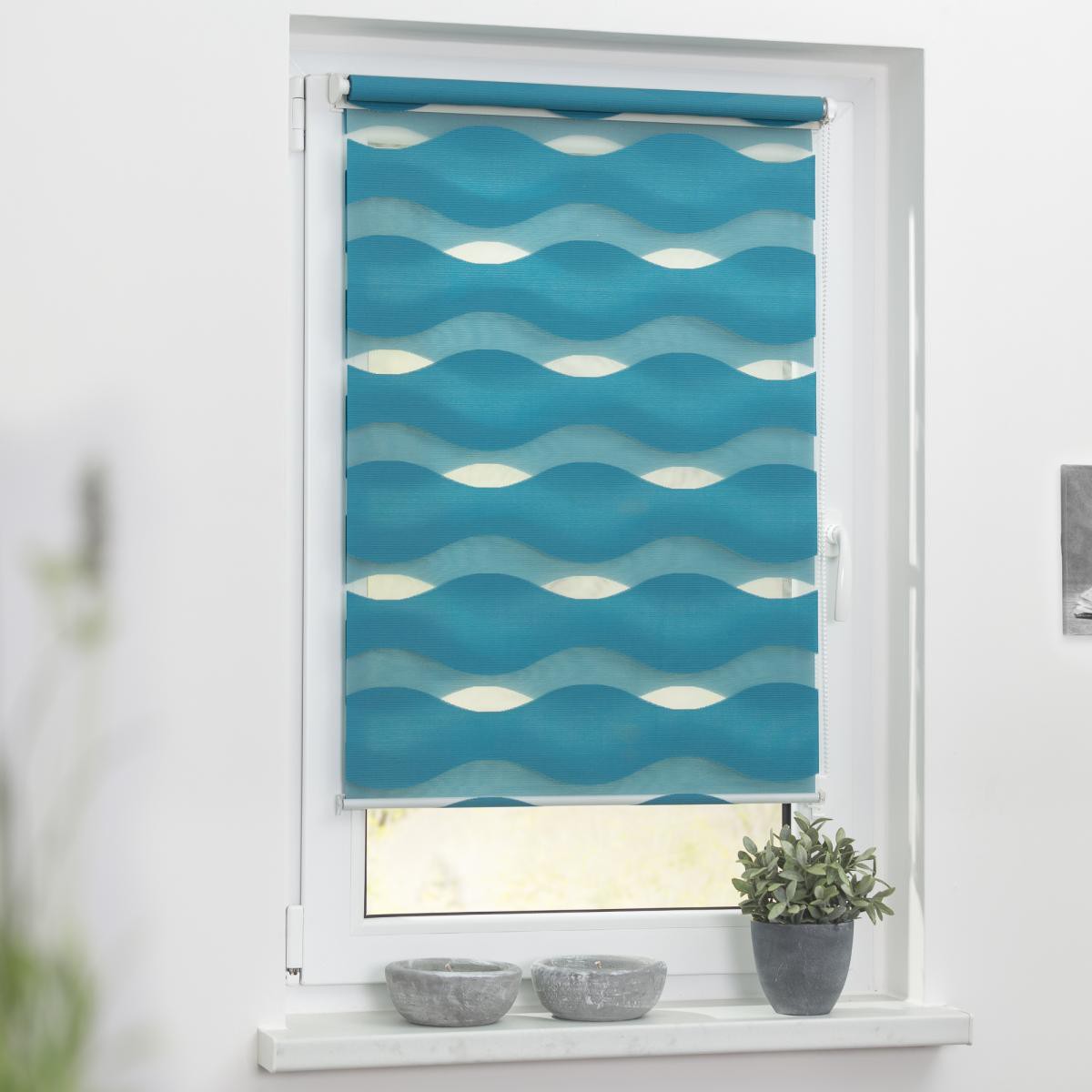 Lichtblick Duo Rollo Welle Klemmfix, ohne Bohren, Petrol, 45 cm x 150 cm (B x L)