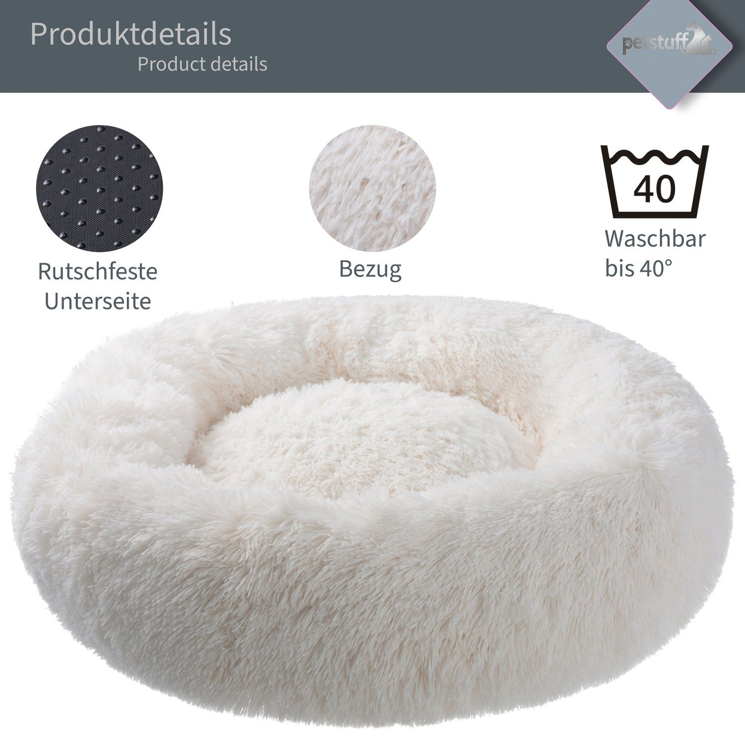PETSTUFF Tierkissen Hundekissen Hundebett Hundematratze Hundematte, Tierbett, rund, waschbar, flauschig, Farb- und Größenwahl