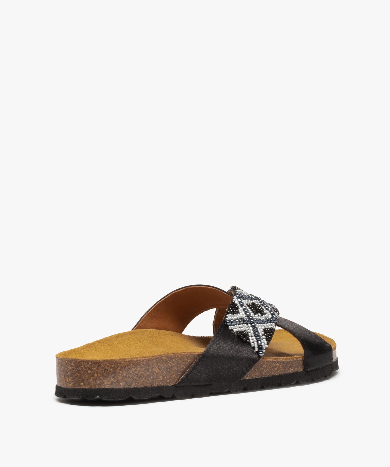 Mules femme avec brides croisées et perles de rocaille noir | GEMO