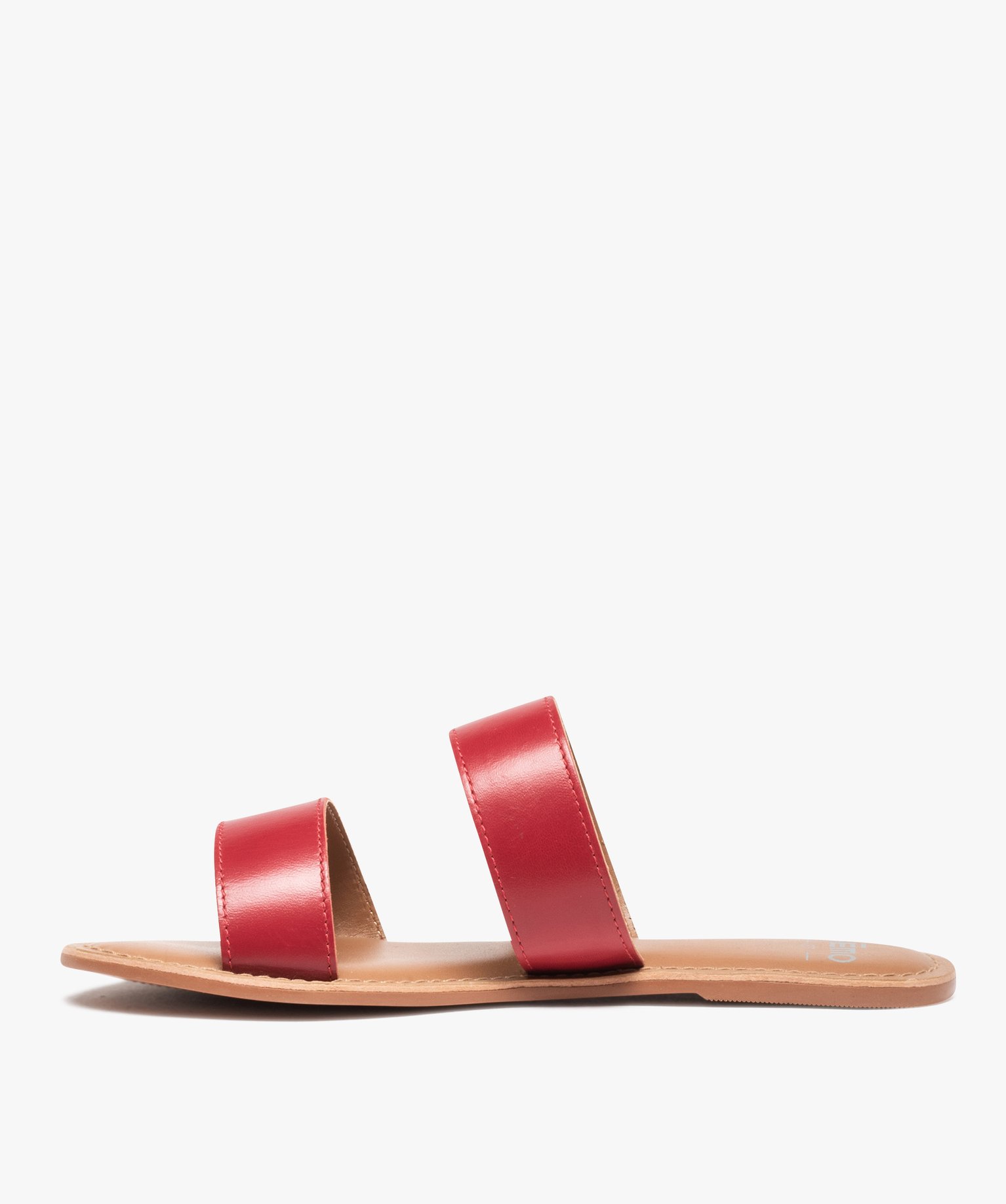 Mules femme plates à larges brides dessus cuir uni rouge | GEMO