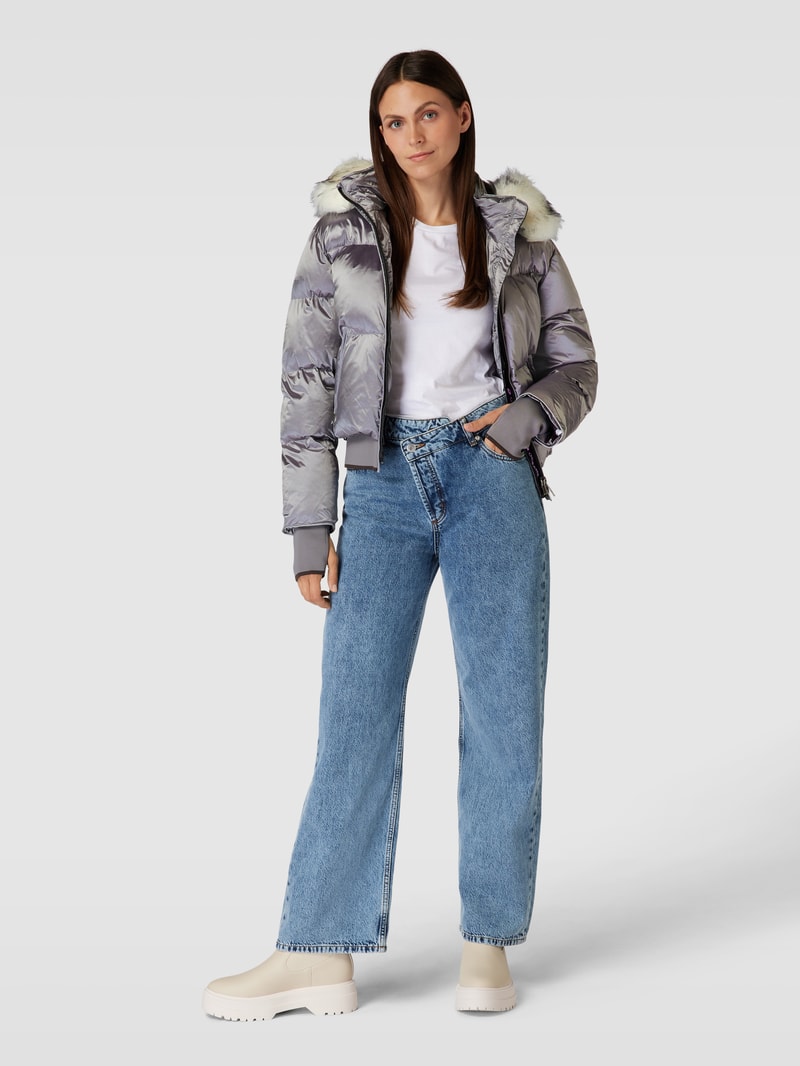 Steppjacke mit Kunstfellbesatz Modell 'HONEY' in silber