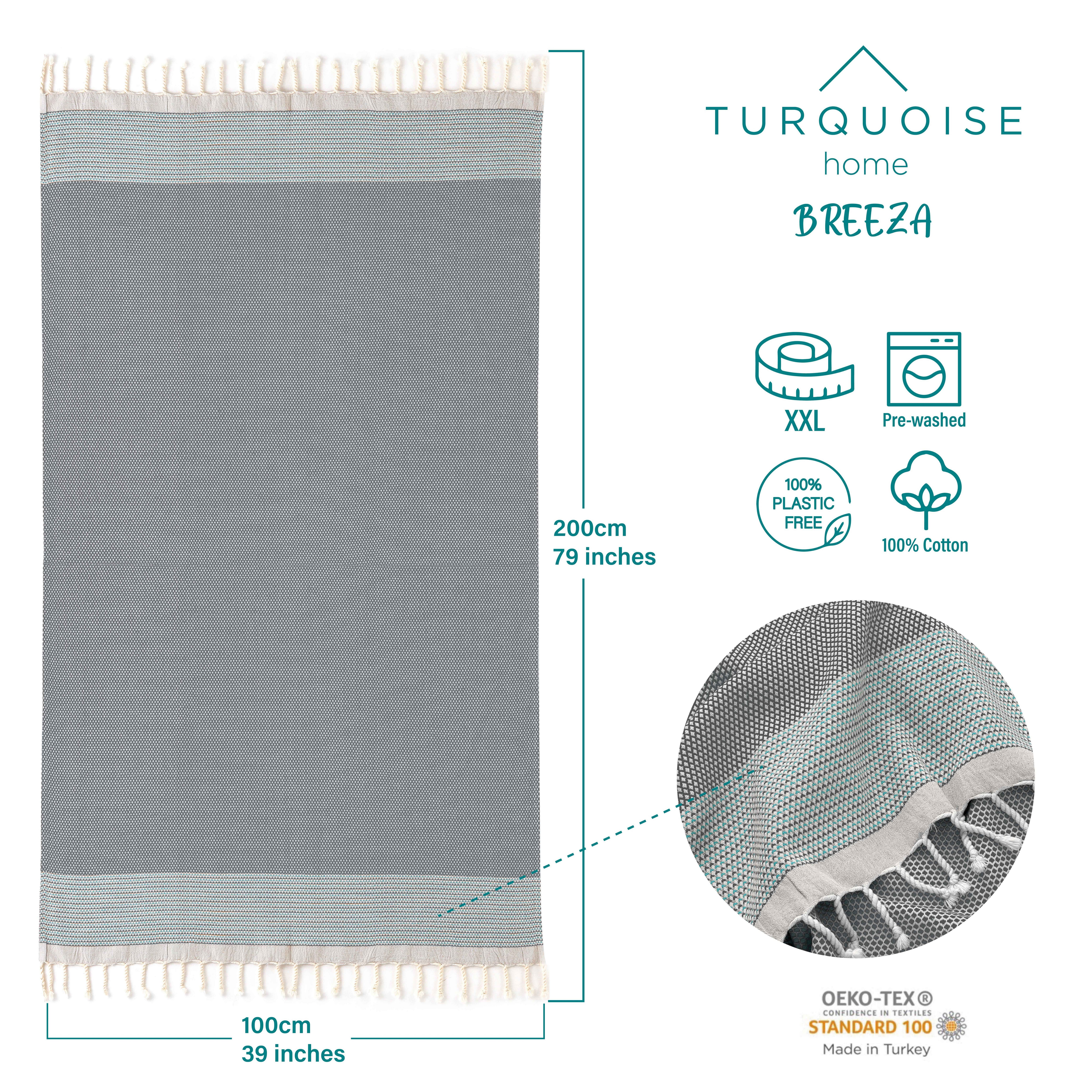 Turquoise Home Strandtuch Breeza XXL Strandtucher 100 x 200 cm 100% Baumwolle Saunahandtuch, (1-St)