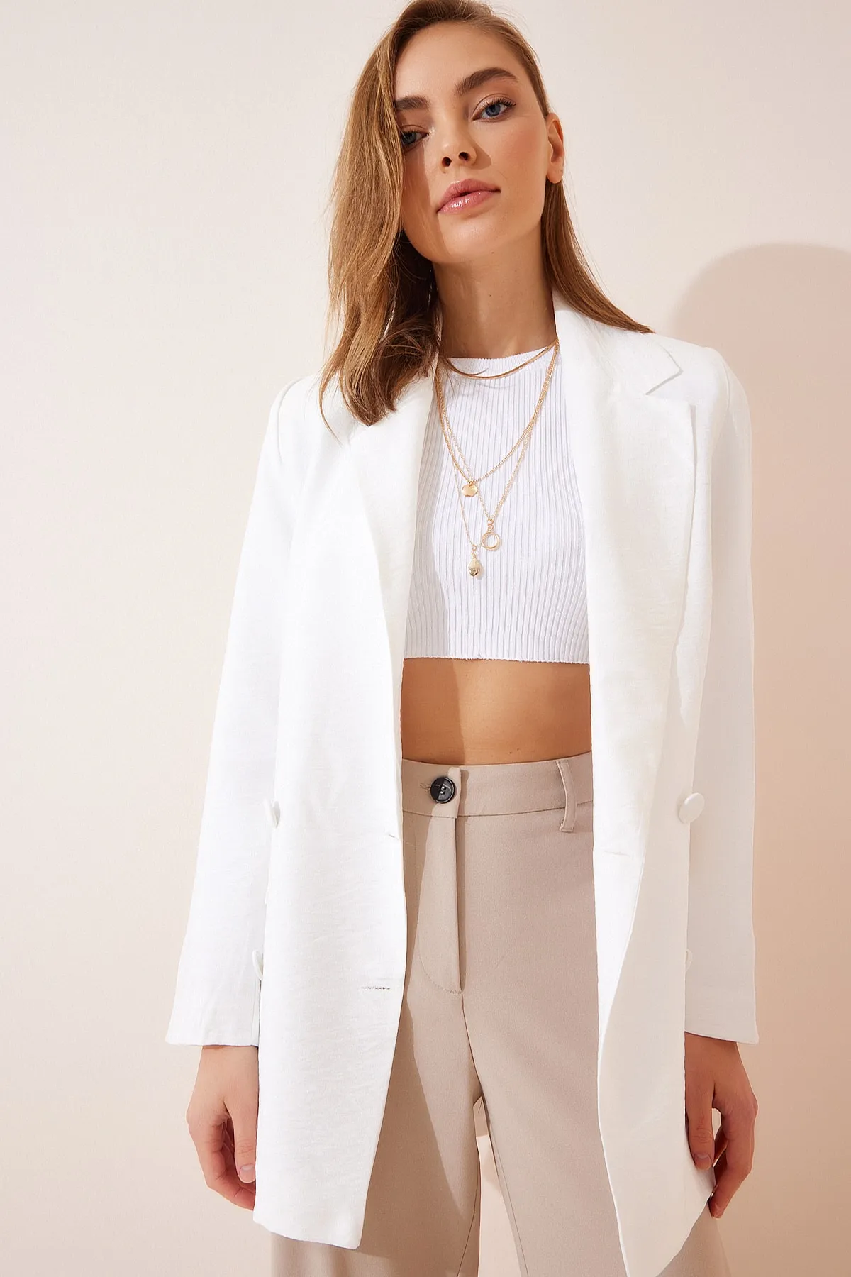 Happiness İstanbul  Blazer - Weiß - Oversized