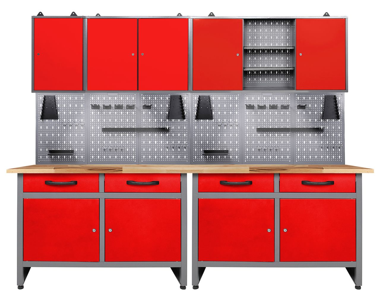Ondis24 Ondis24 Werkstatt Set Werner 240 cm 3 Schränke LED rot
