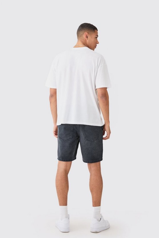 Reparierte Slim-Fit Jeansshorts in Schwarz