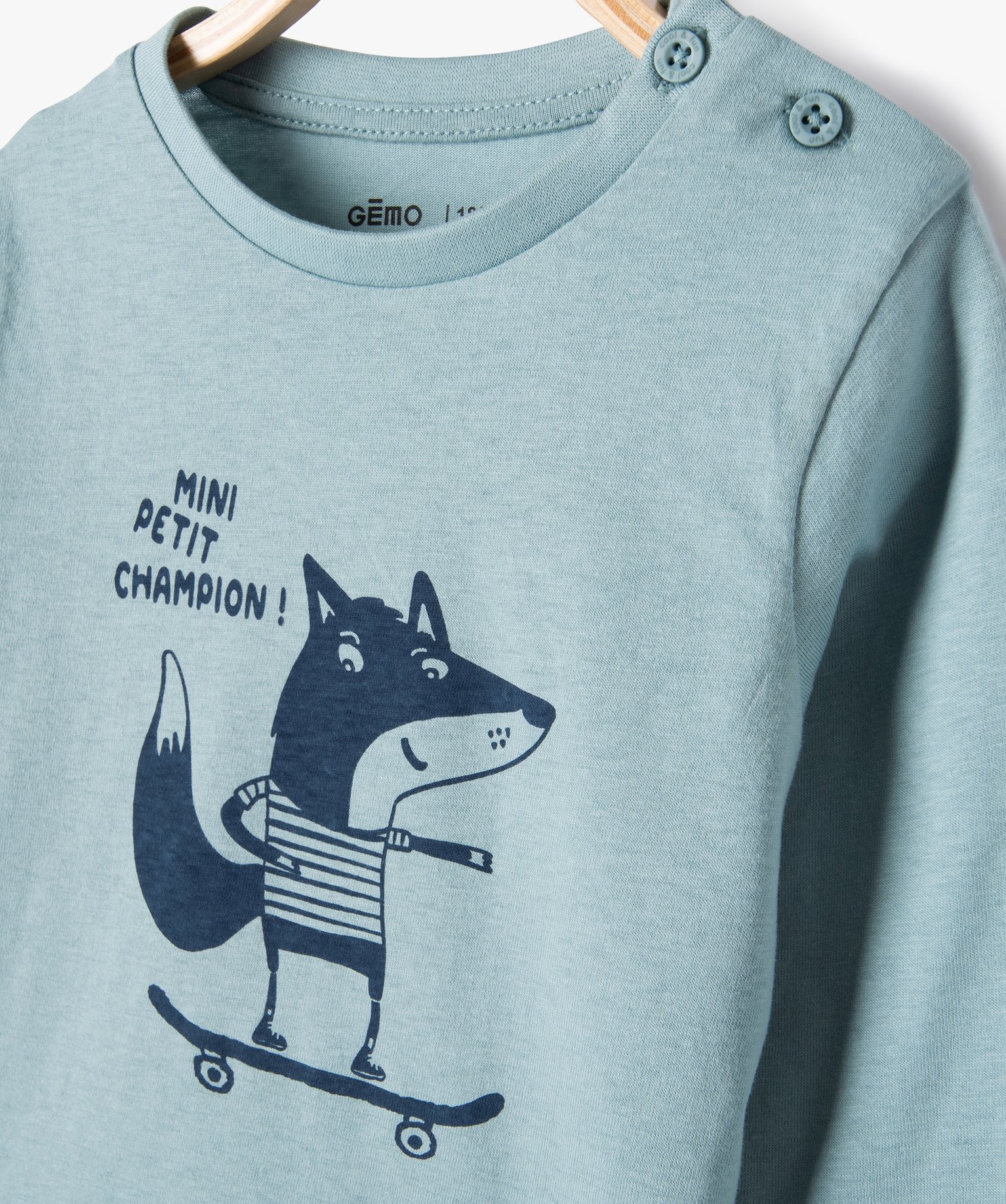 Tee-shirt à manches longues et message humoristique bébé ... bleu | GEMO