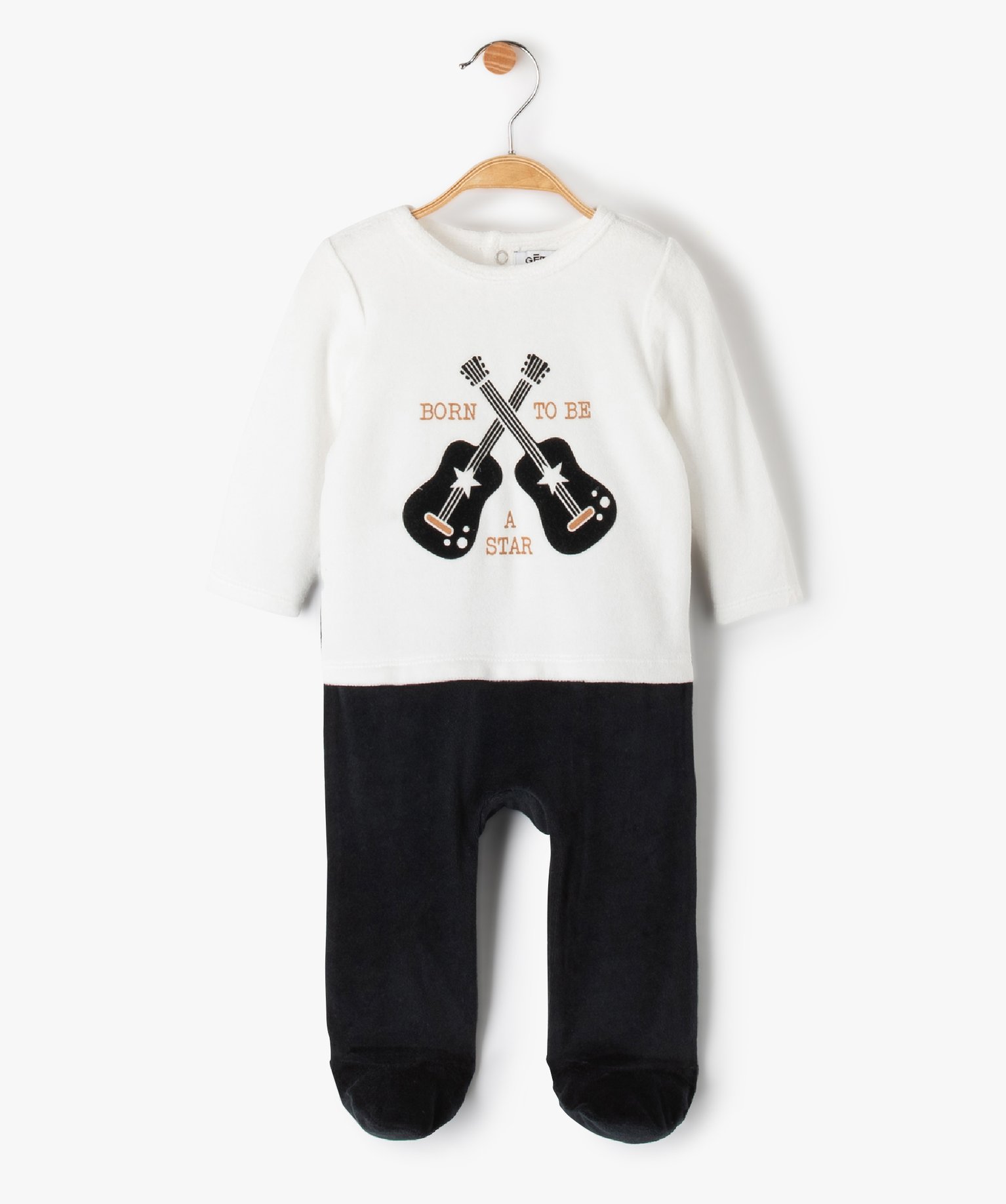 Pyjama bébé bicolore avec motif guitares ecru | GEMO
