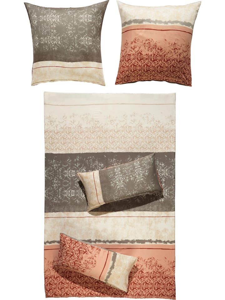 Erwin Müller Mako-Satin Bettwäsche in rot-beige günstig kaufen