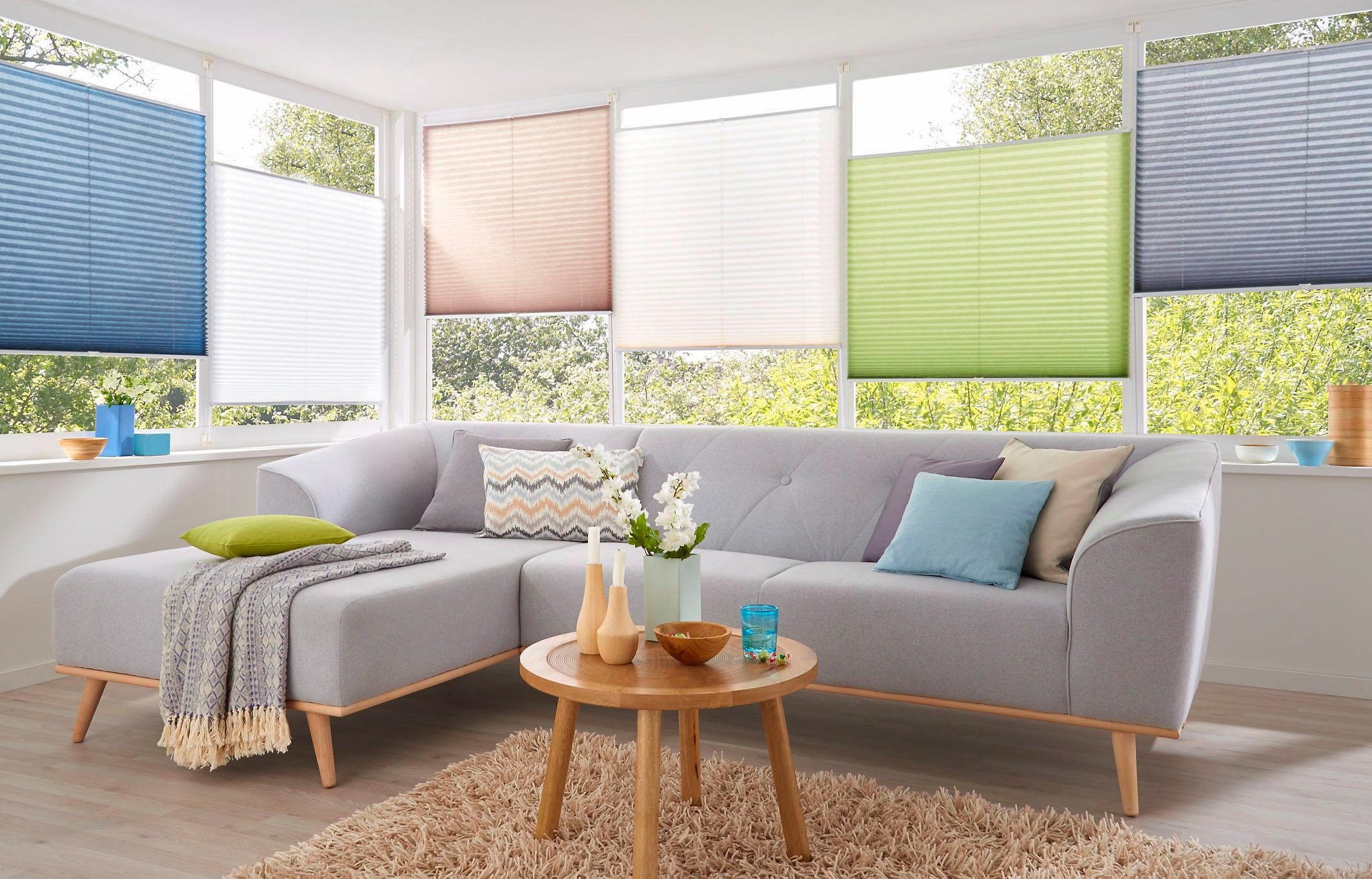 Plissee DAHRA, my home, Lichtschutz, ohne Bohren, verspannt, Klemmfix, Fixmaß, Crushed-Optik, Klemmfix, Klemmträger, Bestseller, Klemmträger