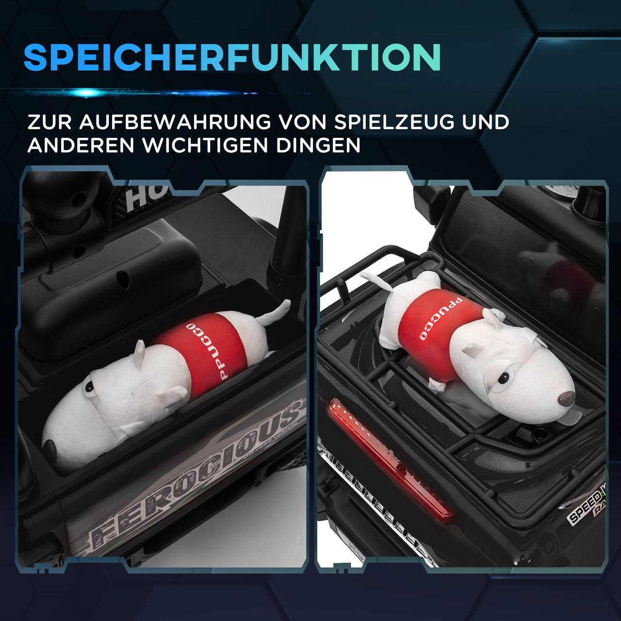 HOMCOM Elektro Kinderauto, Geländewagen mit Musikanschluss, Stauraum, Schwarz