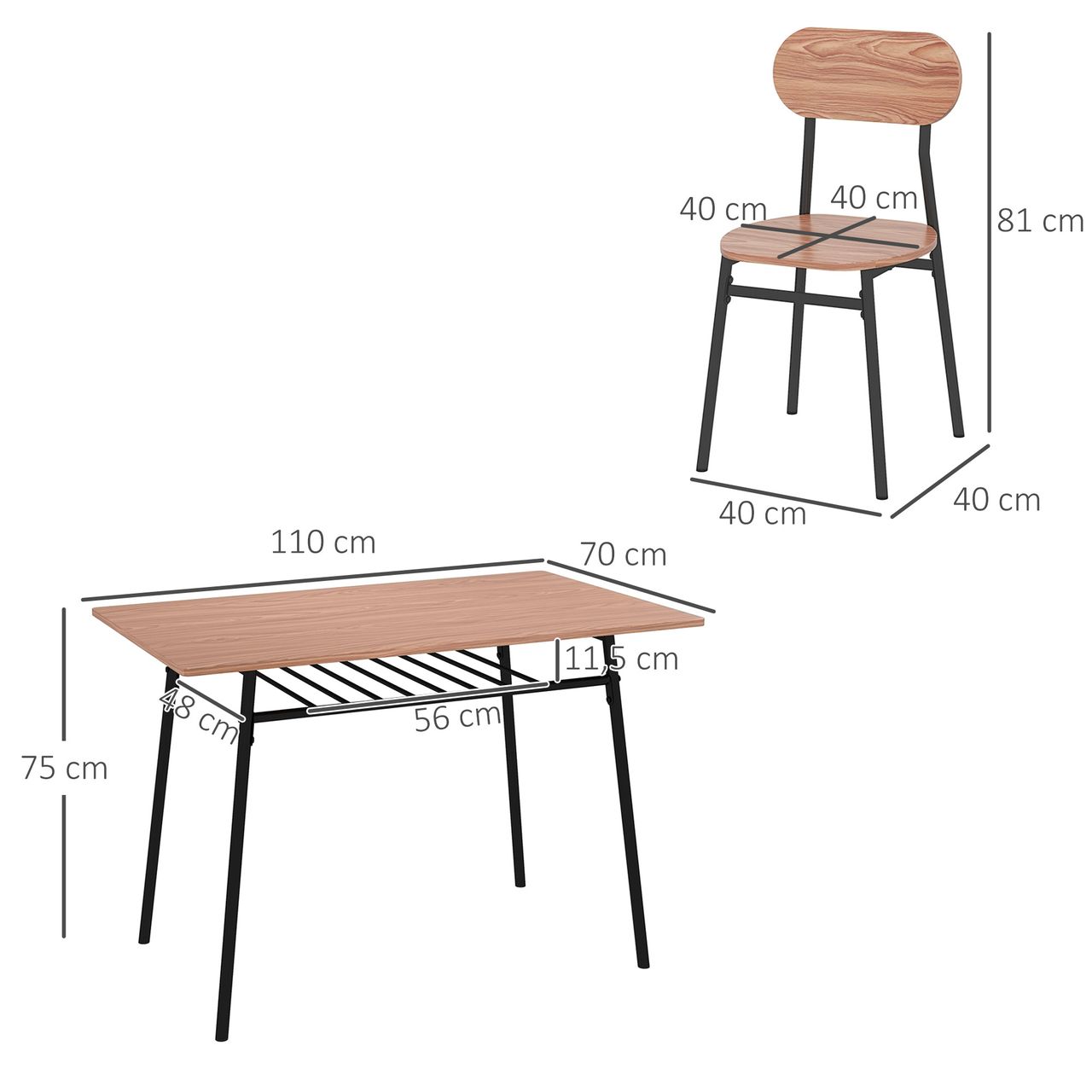HOMCOM 5-tlg. Essgruppe, Esstisch mit 4 Stühlen, Küchentisch mit Ablagefläche