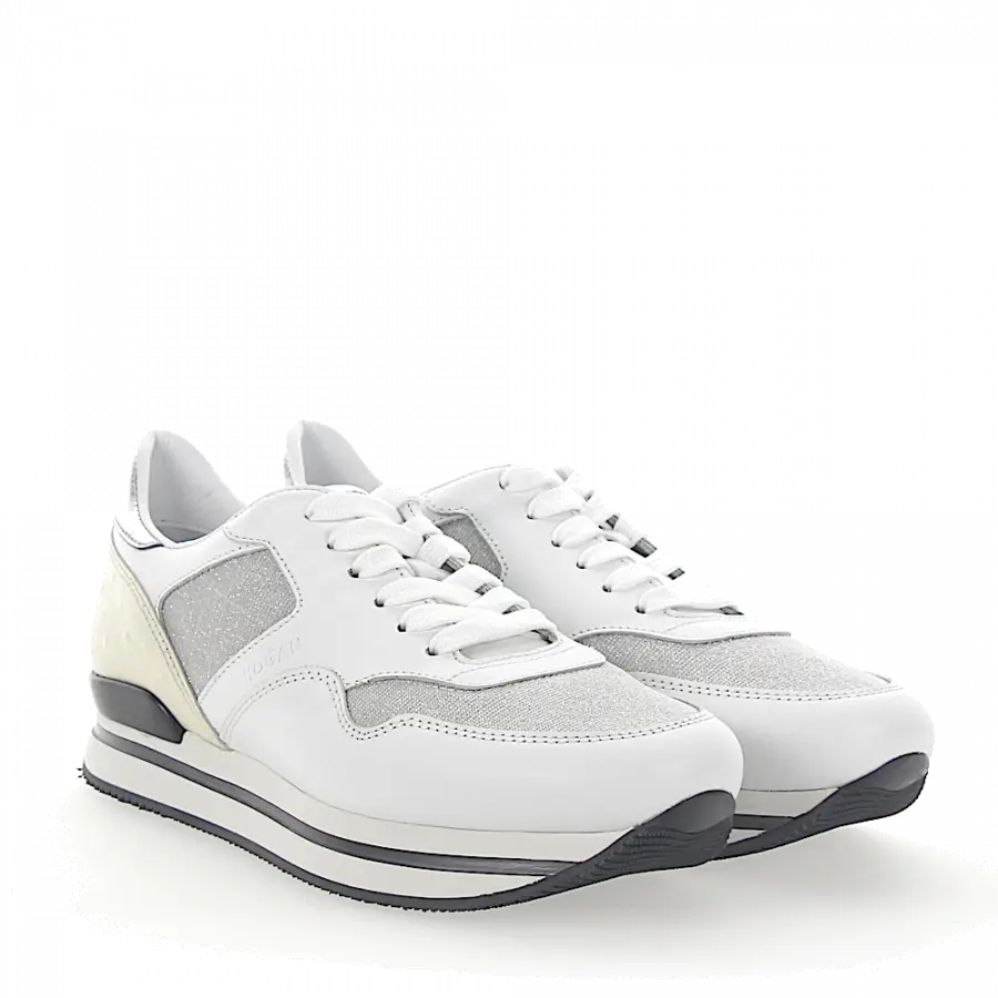 Hogan - Sneaker H222 Kalbsleder Straussenbeinleder Glitzer beige weiß - weiß