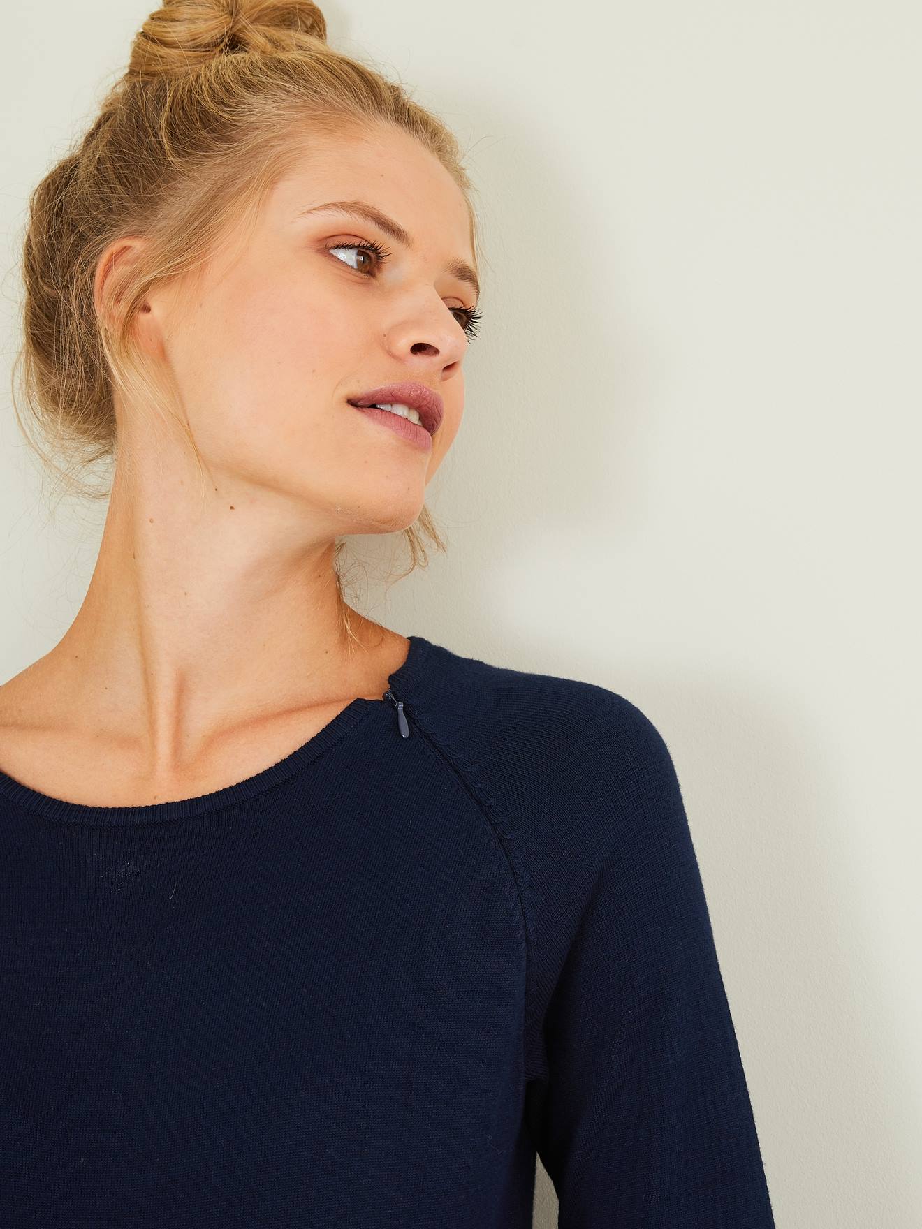 Pull bi-matière grossesse et allaitement beige poudré