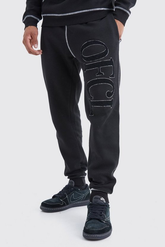Jogginghose mit Borg-Applikation und Kontrast-Naht