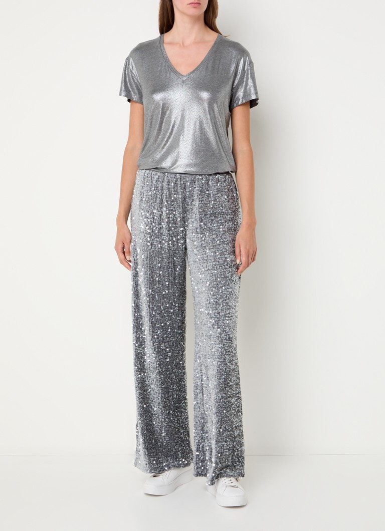 Pantaloni Summum a vita alta e gamba larga con paillettes