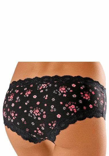 Buffalo Panty (Packung, 3-St) aus elastischer Baumwolle mit floraler Spitze