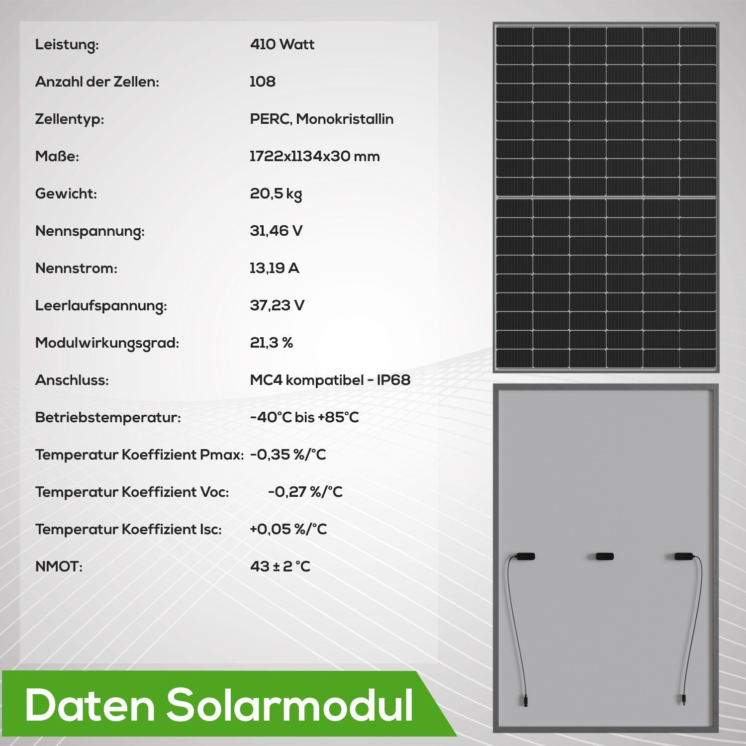 TroniTechnik Solaranlage Balkonkraftwerk Mini PV-Anlage 2 x 410W Set 820W / 600W Mikroinverter, 820 W, Monokristallin, (Komplettset, 4-St., 2x Solarpaneel, Mikroinverter, 5m Anschlusskabel), inkl. Mikroinverter und 5m Anschlusskabel