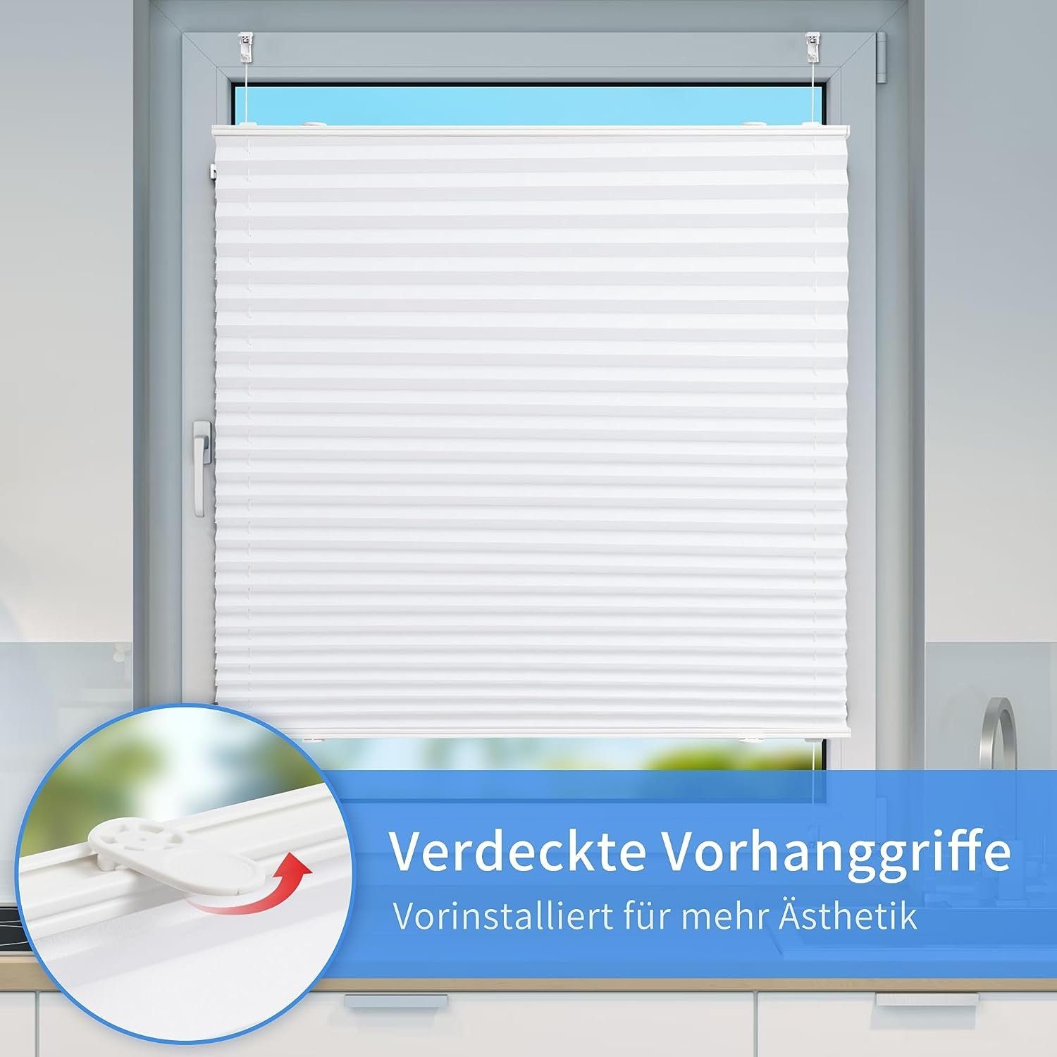 Plissee Faltrollo Ohne Bohren, OUBO, Klemmträger,Easyfix, Lichtschutz, verspannt, Klemmfix, Jalousie für Fenster & Tür, einfach Montage