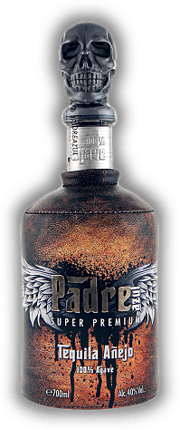 Padre Azul Anejo Padre Azul Anejo Die besondere Flasche mit dem Totenkopf-Stöpsel wird in Handarbeit hergestellt und ist so außergewöhnlich wie sein Inhalt. 0,7	 Liter - Vol 38%