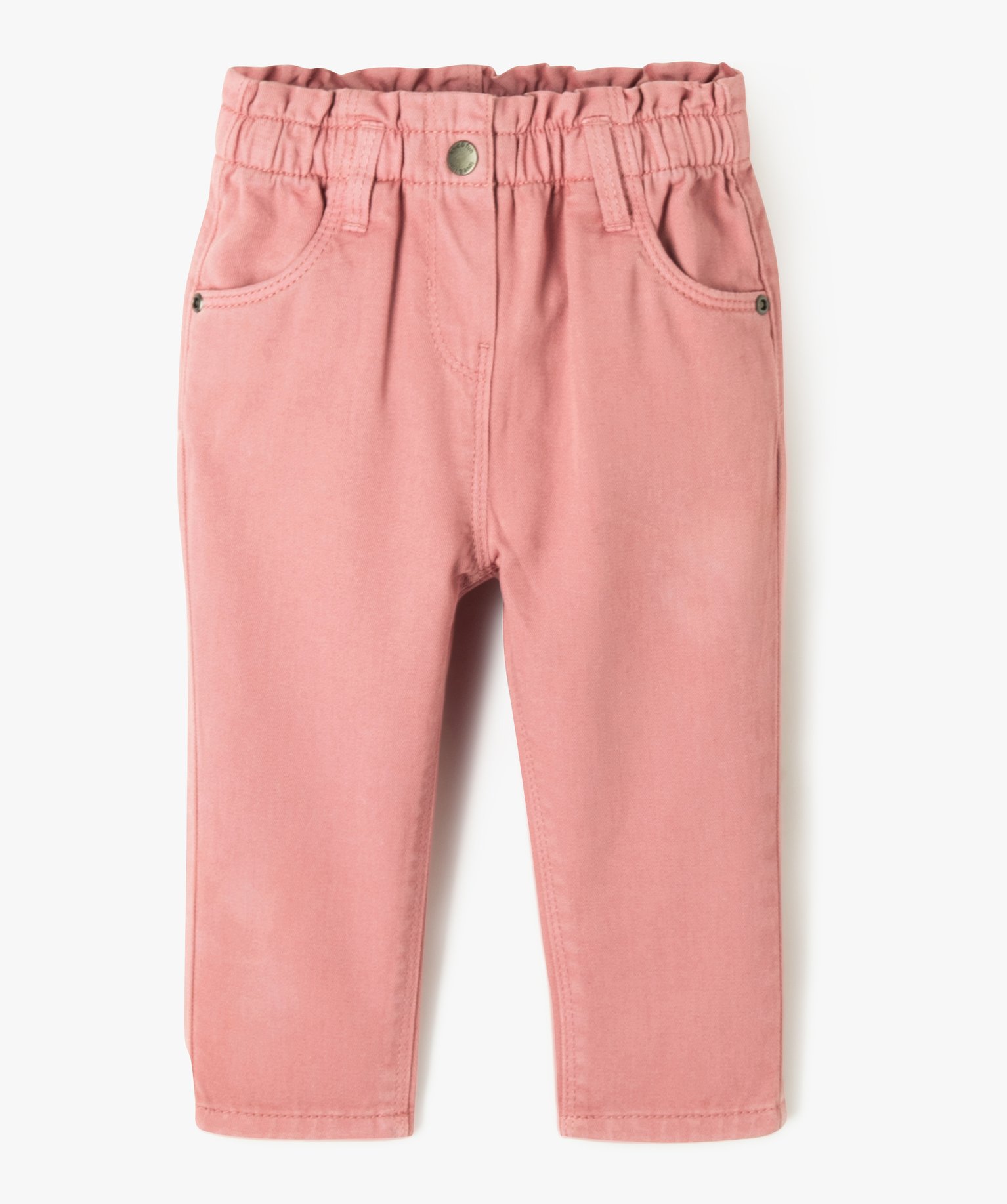 Pantalon bébé fille en toile de coton avec ceinture froncée rose fonce | GEMO