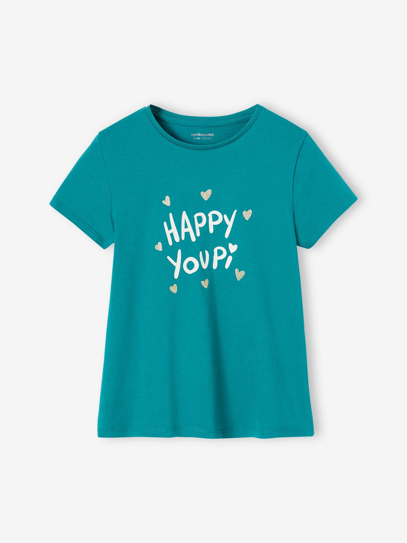Vertbaudet Mädchen T-Shirt, Message-Print BASIC Oeko-Tex - wollweiß