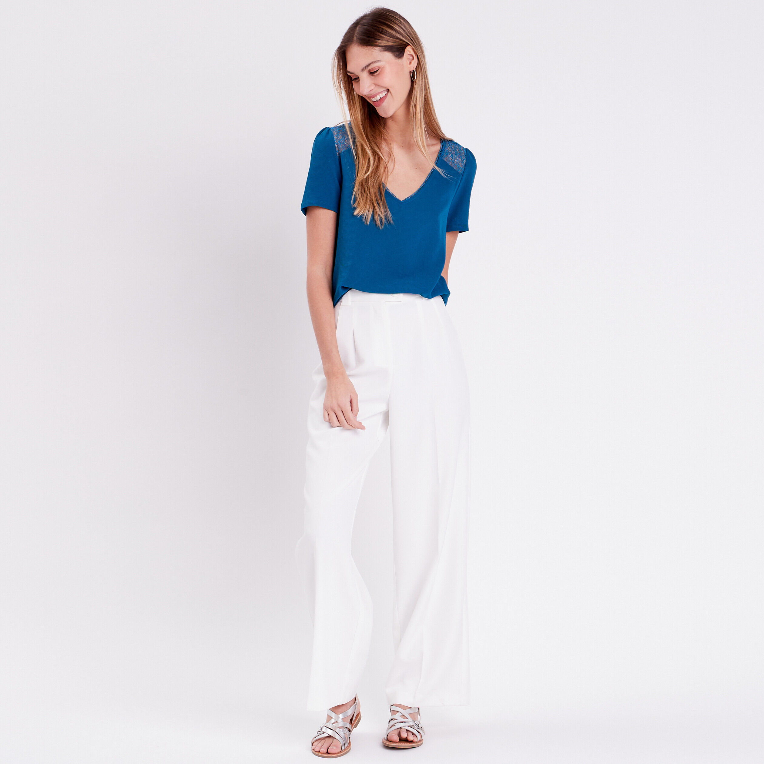 T-shirt manches courtes bleu canard femme | Cache Cache