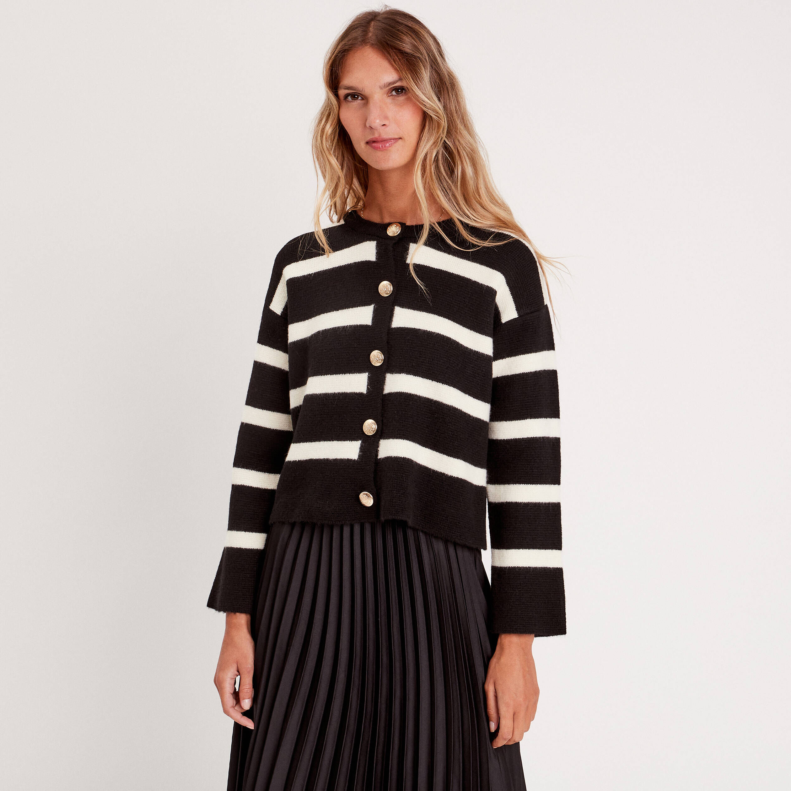 Veste boutonné col rond ecru femme | Cache Cache