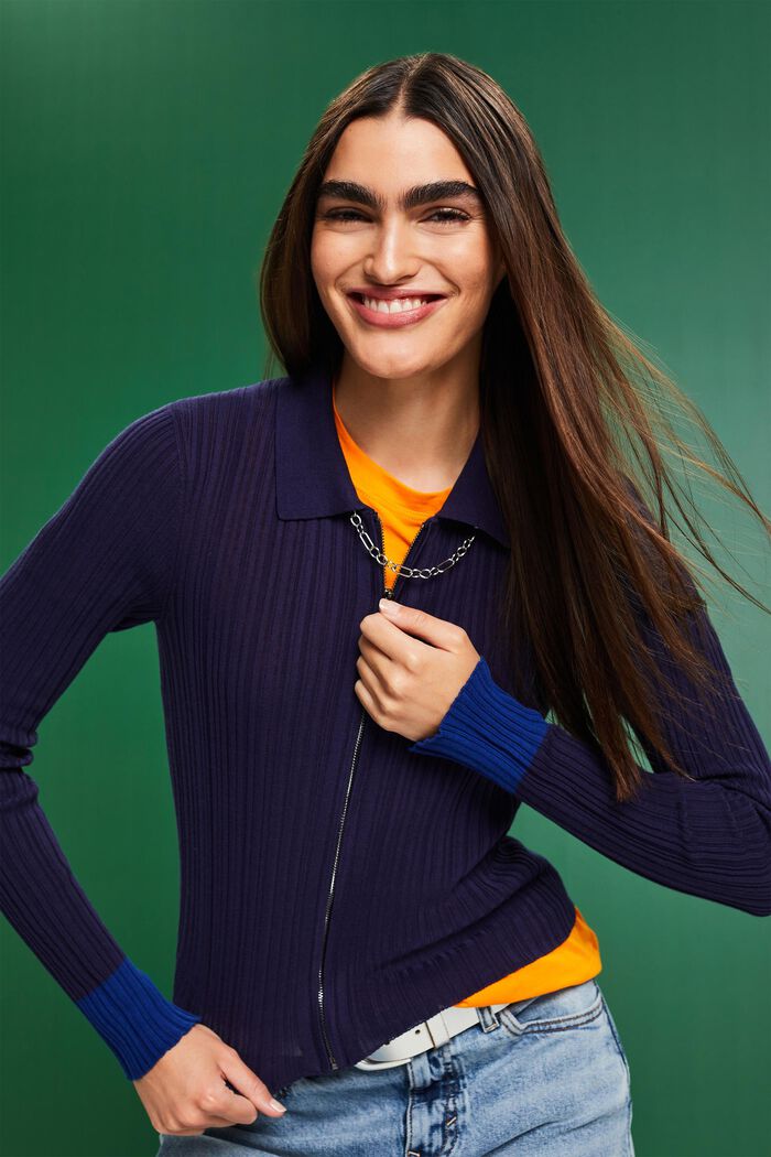 Nahtloser Rippstrick-Cardigan mit Polokragen