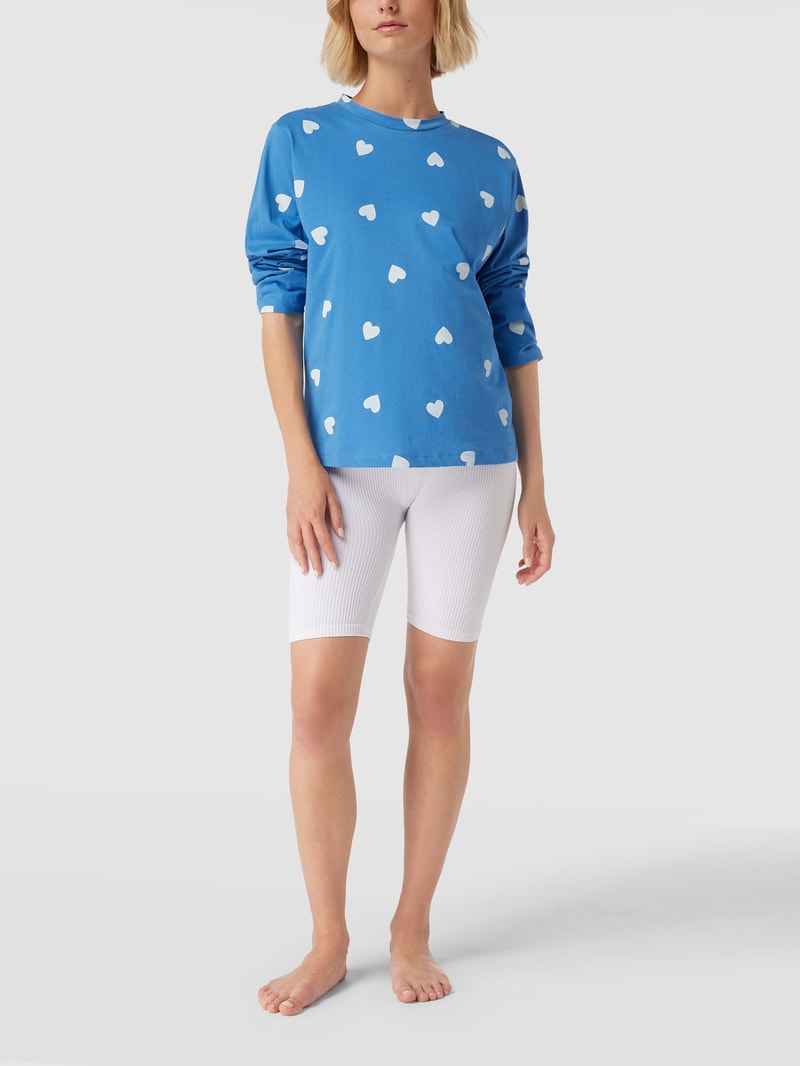 Pyjama-Oberteil mit Allover-Motiv-Print in blau