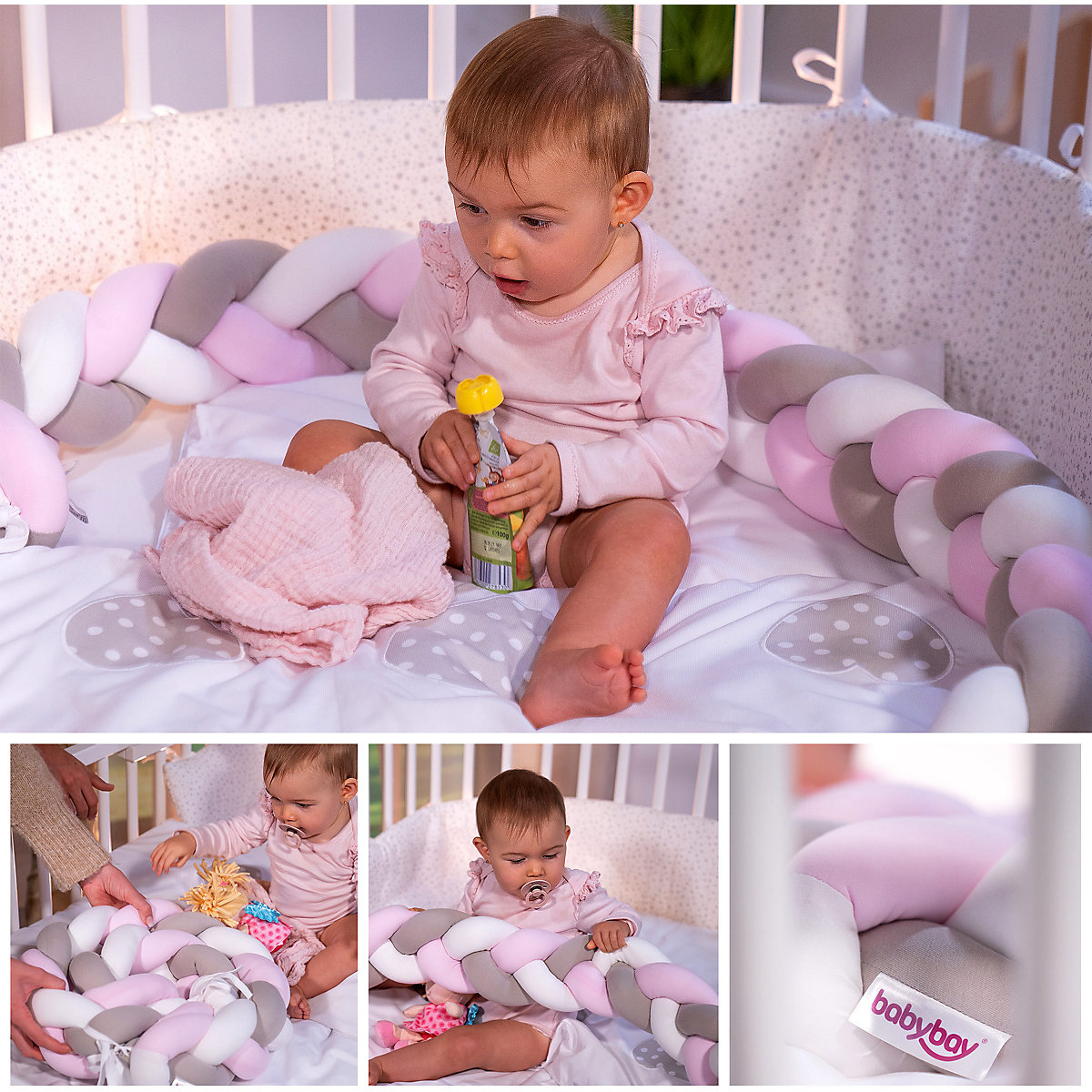 Nestchenschlange babybay, geflochten, rosé, 200 cm