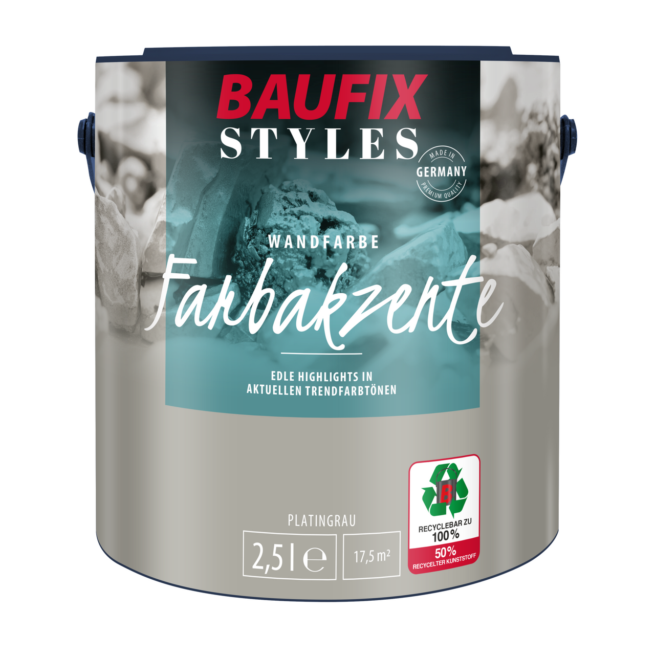 Baufix Farbakzente platingrau seidenmatt, 2.5 Liter, Bunte Wandfarbe