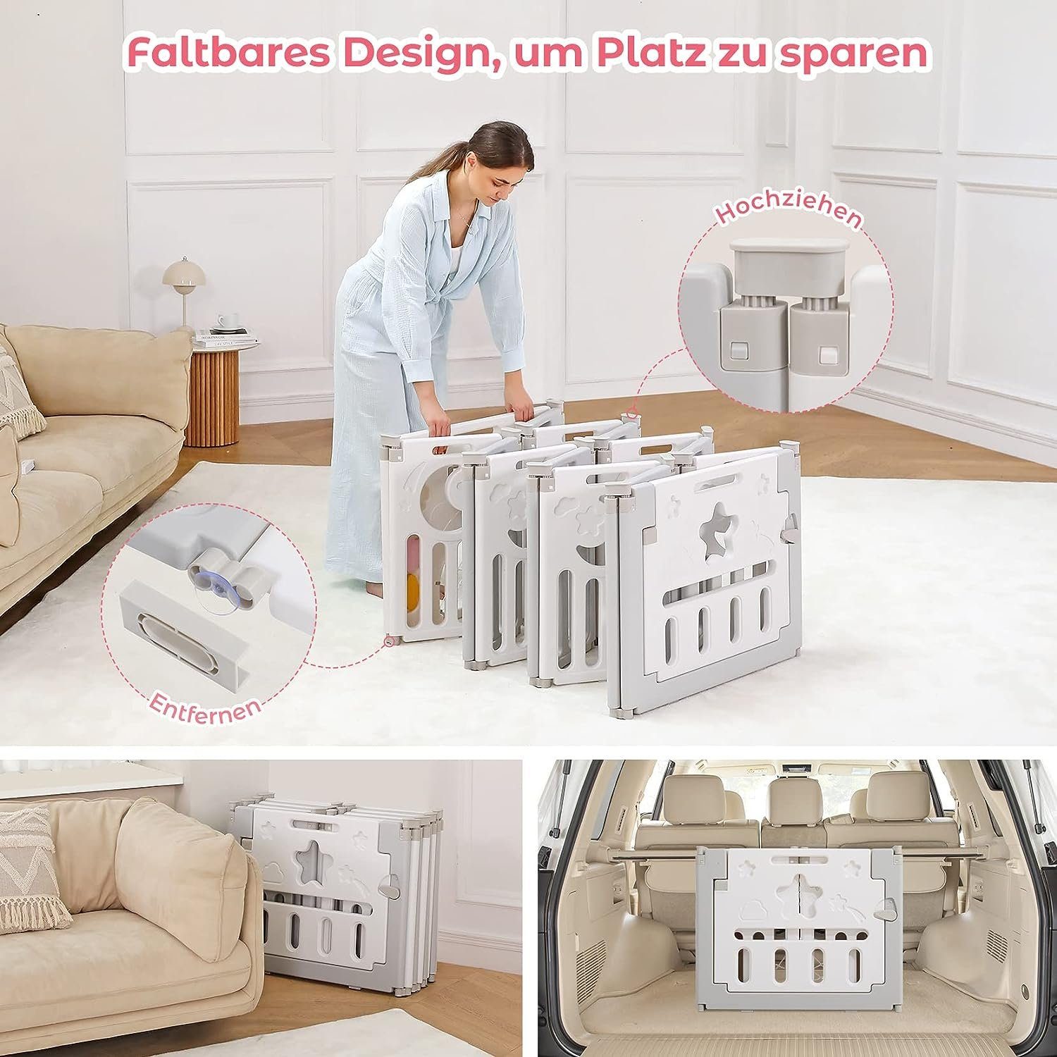NAIMP Laufgitter Babyschranke, 14 Elemente Laufstall Laufgitter für Kinder (14-tlg)