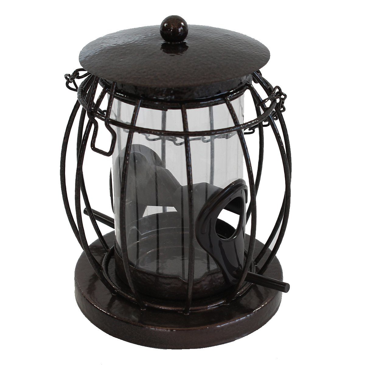 colourliving Futterspender Robuste Metall-Vogelfutterstation zum hängen Futtersäule für Vögel, Hammerschlag optik, 2 Anflug-Futterstangen, Futter ist überdacht