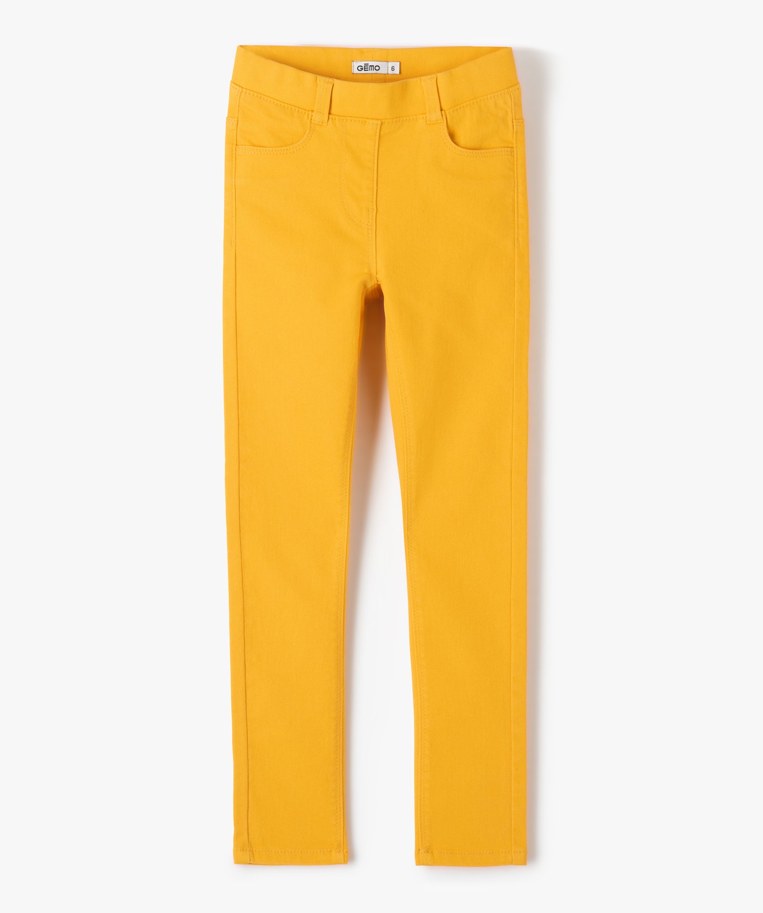 Pantalon skinny uni à taille élastiquée fille jaune | GEMO