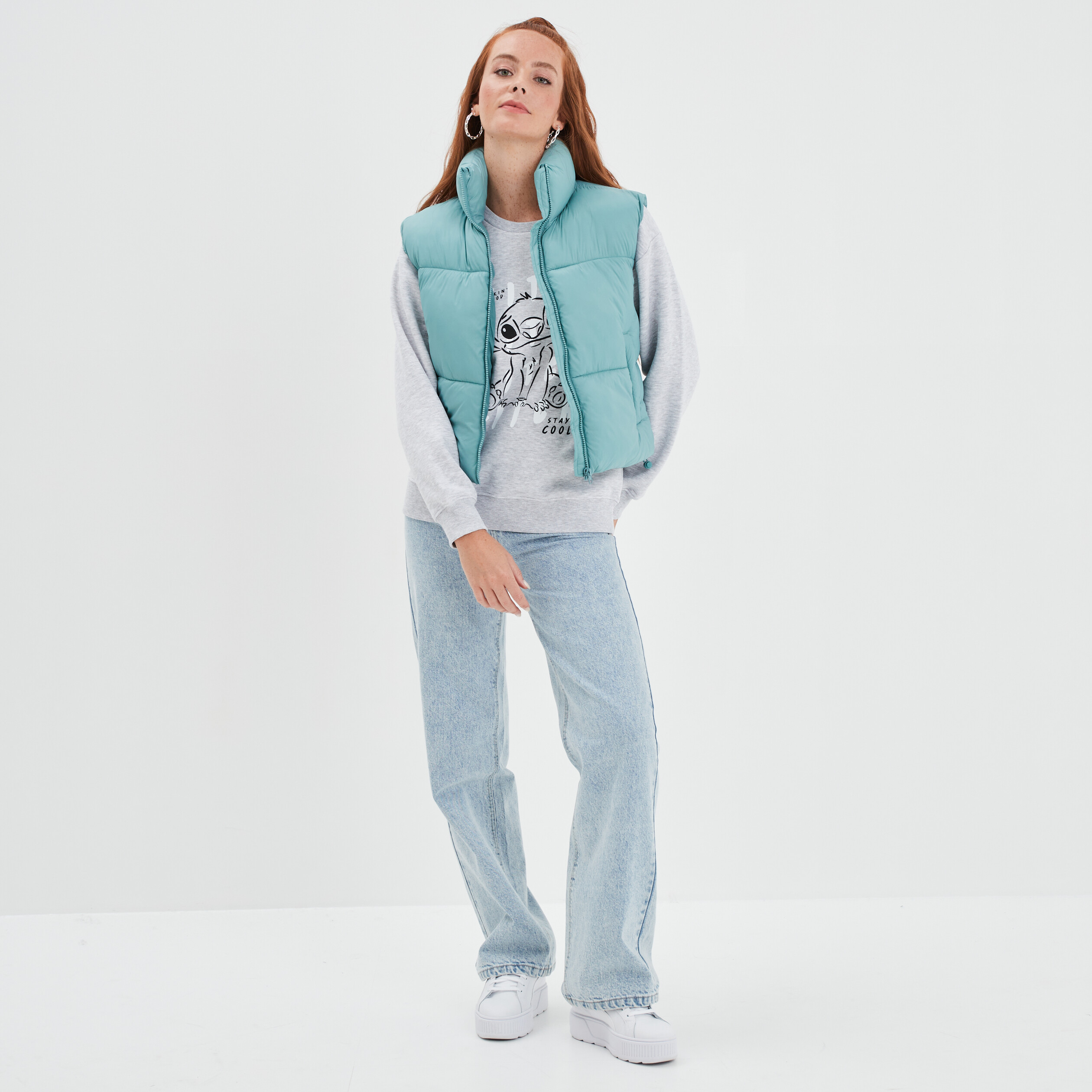 Sweat col rond manches longues Stitch gris femme | La Halle