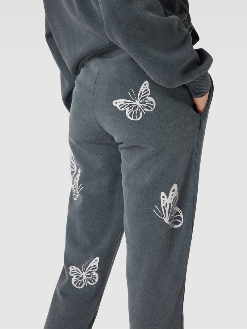 Sweatpants mit Motiv-Print in anthrazit