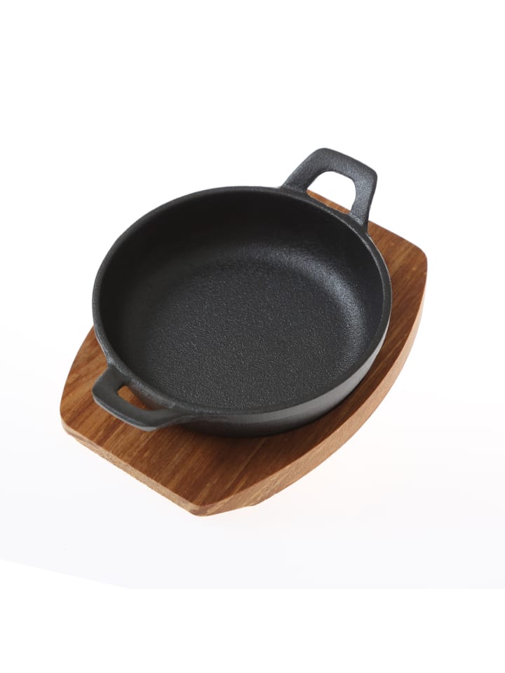 GAUMENKICK Servierpfanne mit Holzuntersetzer in schwarz - D: 12cm günstig kaufen onesize