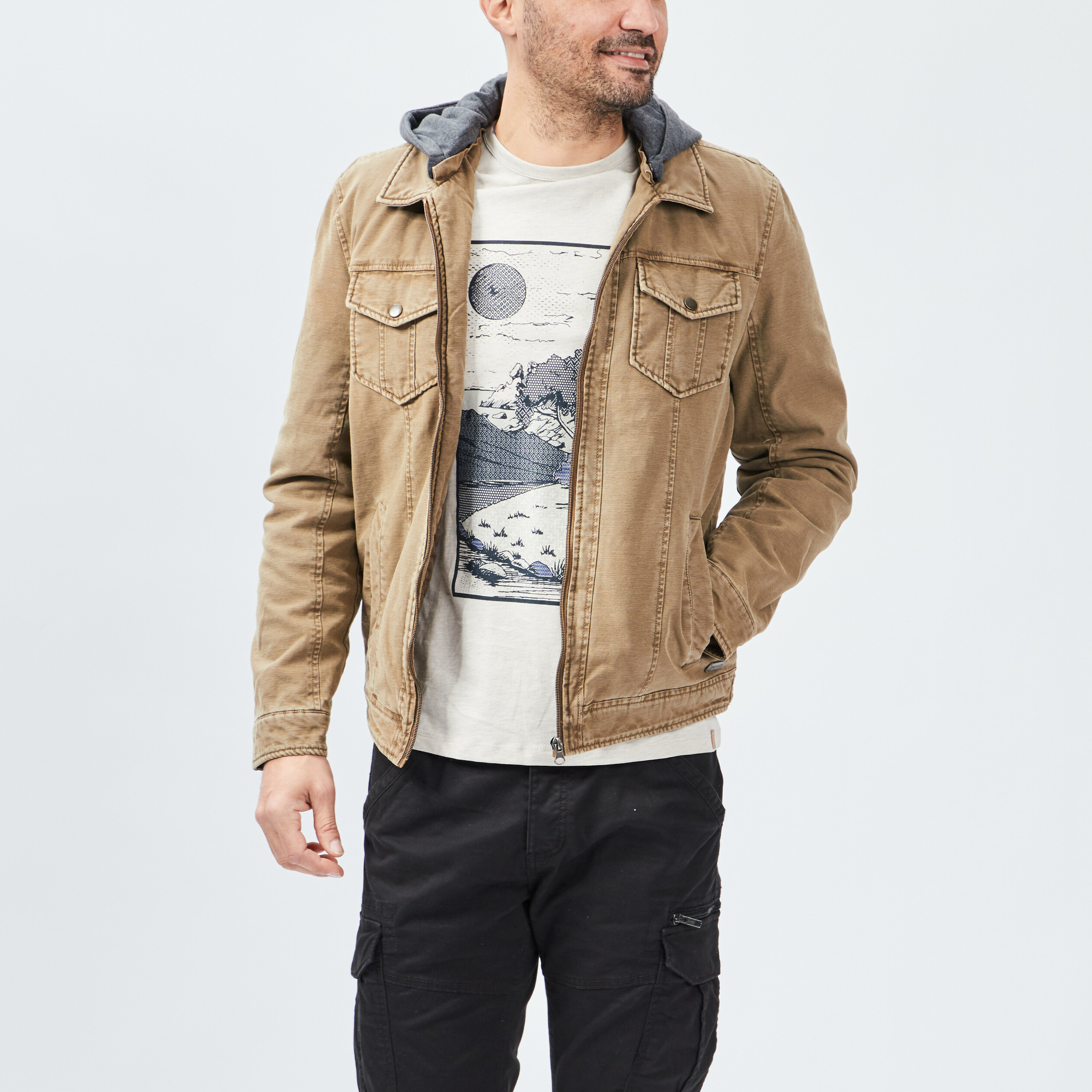 Blouson droit avec capuche Trappeur vert kaki homme | La Halle
