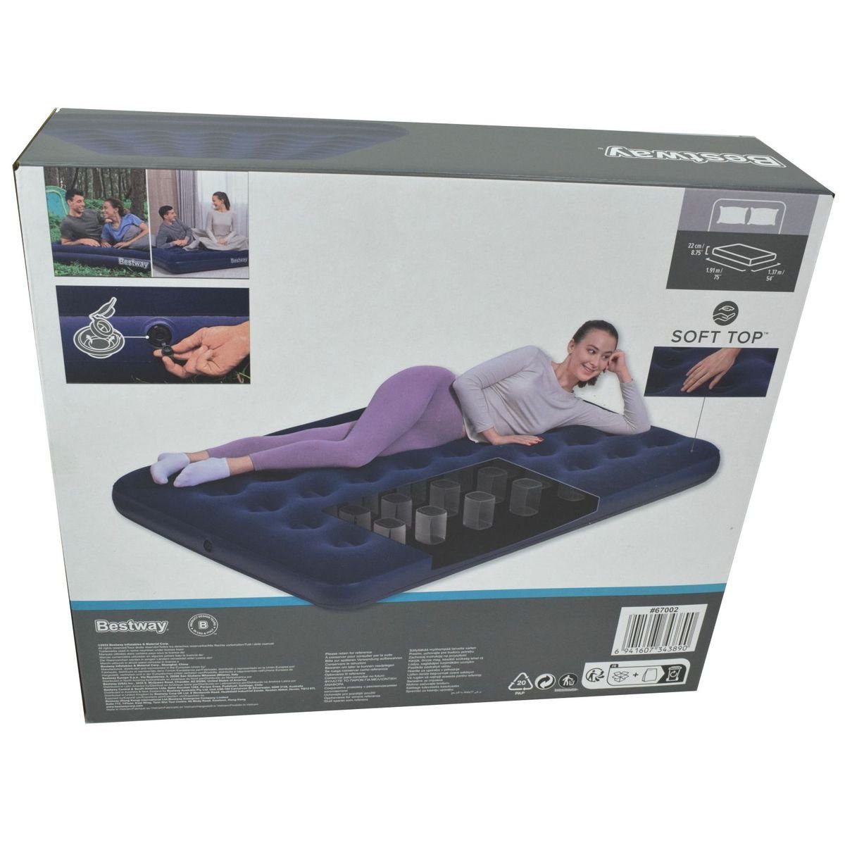 Bestway Luftbett Campingbett Liegebett Bett Luftbett blau Doppelbett 137x191x22cm, Soft Top Oberfläche