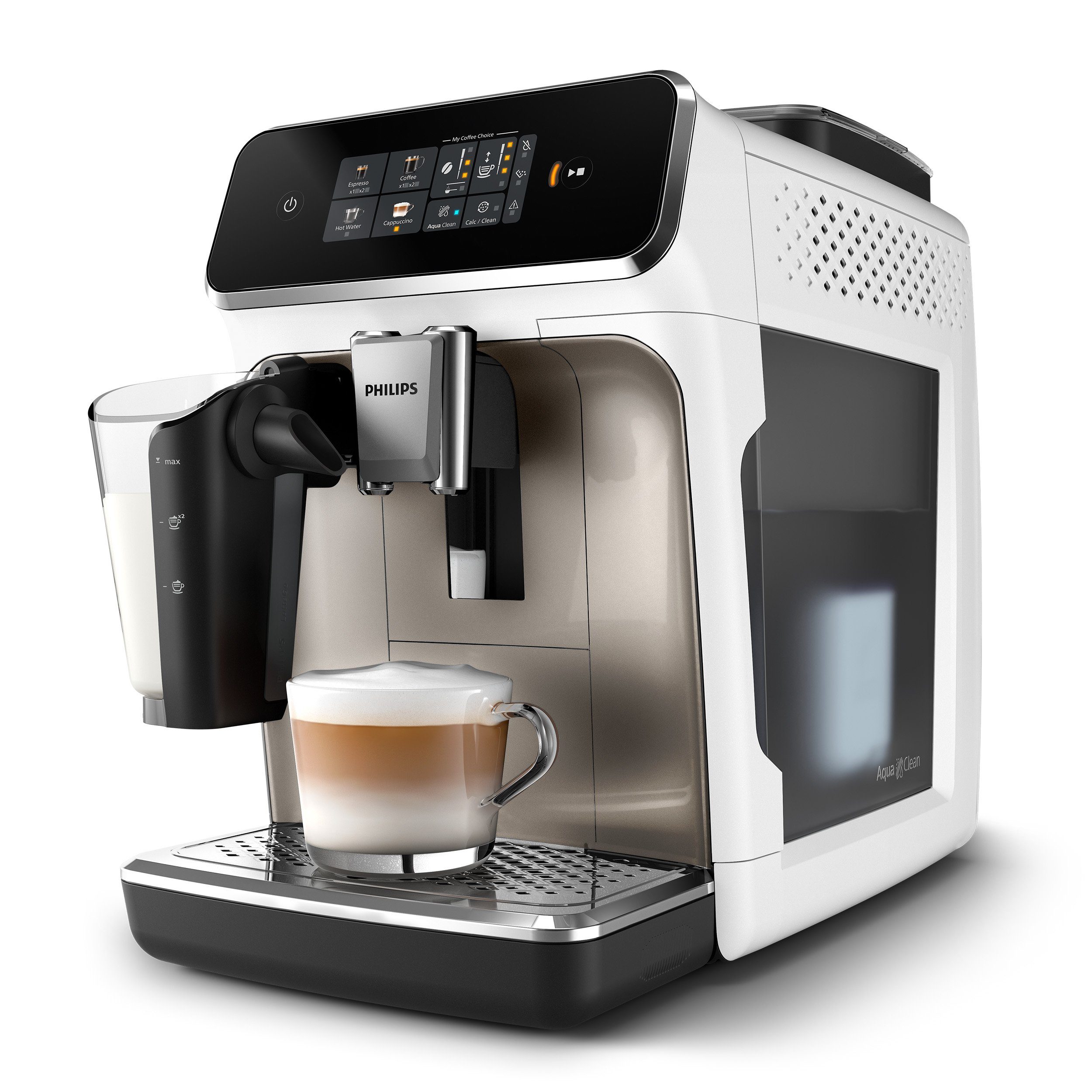 Philips Kaffeevollautomat EP2333/40 2300 Series, 4 Kaffeespezialitäten, mit LatteGo-Milchsystem, Weiß und Chrom