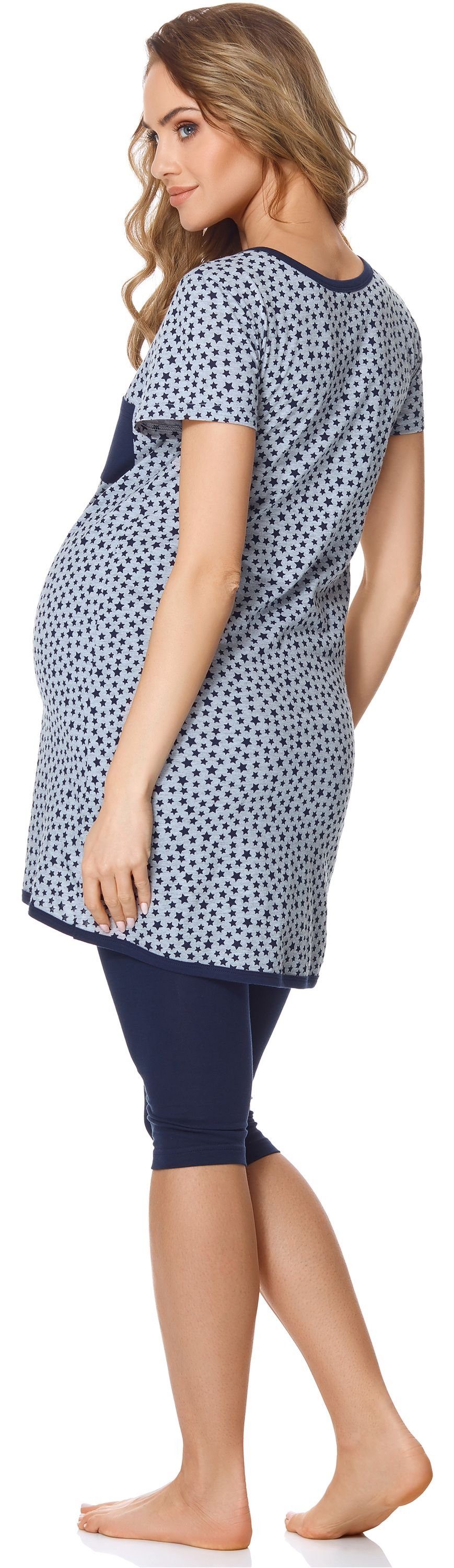 Bellivalini Umstandspyjama Damen Umstands Pyjama mit Stillfunktion BLV50-126 mit Brusttasche
