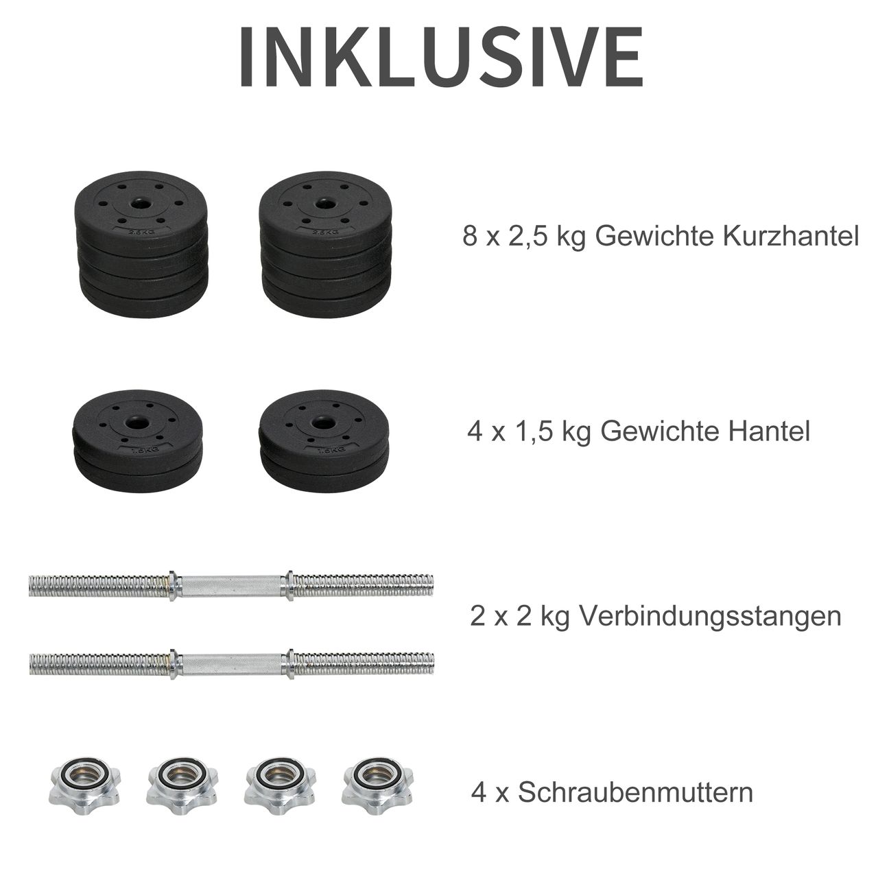 HOMCOM Kurzhantel Set 30KG Hantelset mit Hantelscheiben für Zuhause Schwarz Krafttraining