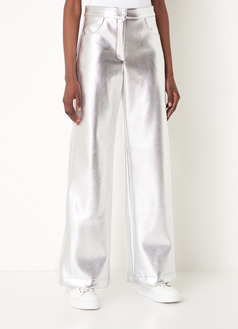 Laagam high-waist wide-fit faux leather trousers with a metallic finish