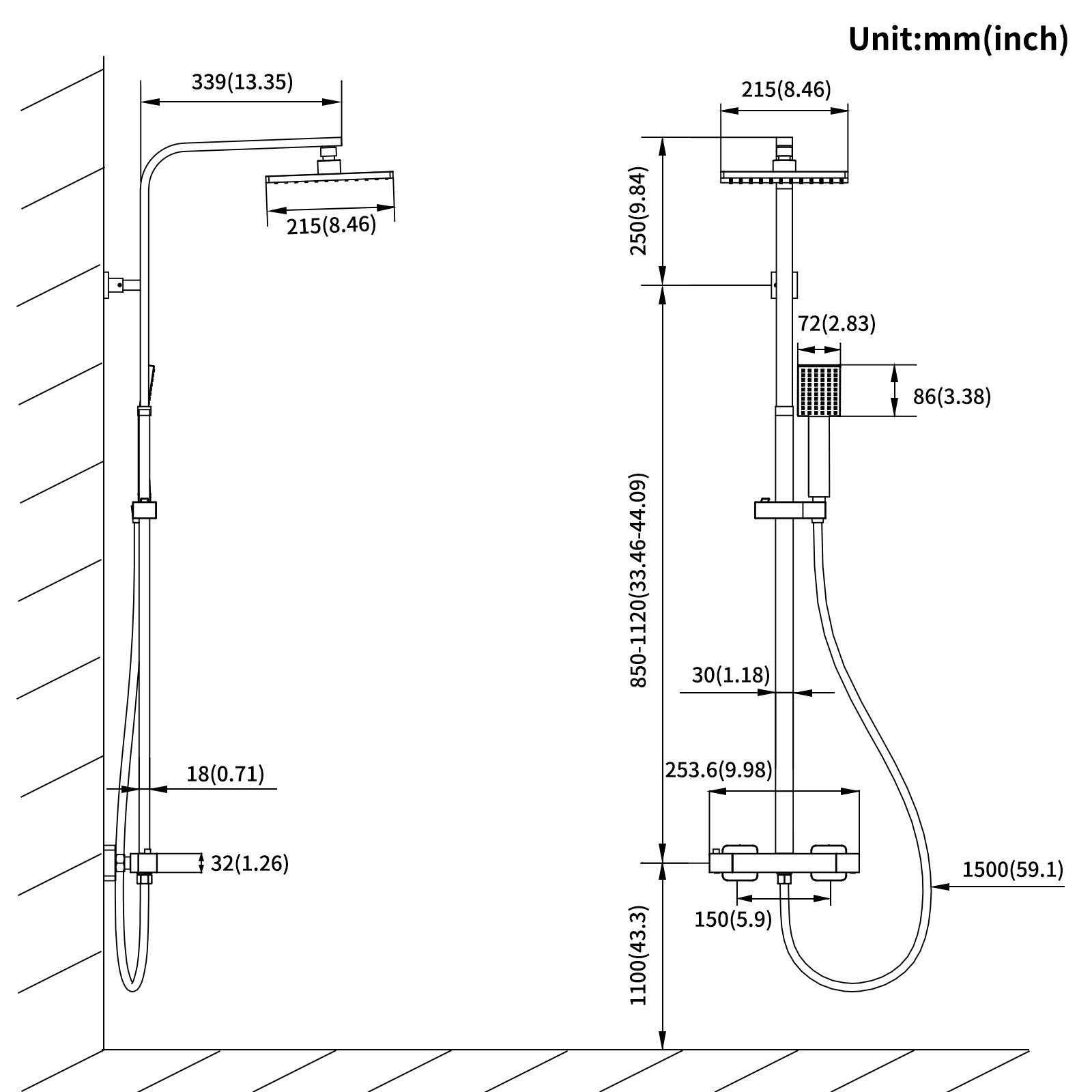 Auralum Duschsäule Duschsystem mit Thermostat Duscharmatur Duschset mit Regendusche, mit Handbrause und höhenverstellbar Duschstange