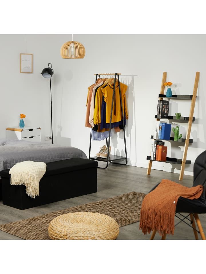 relaxdays Kleiderständer in Schwarz/ Natur - (B)56 x (H)141 x (T)45 cm günstig kaufen onesize